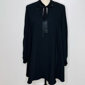 Amanda Uprichard Black Silk Whimsigoth Puff Sleeve Tunic Mini Dress Large